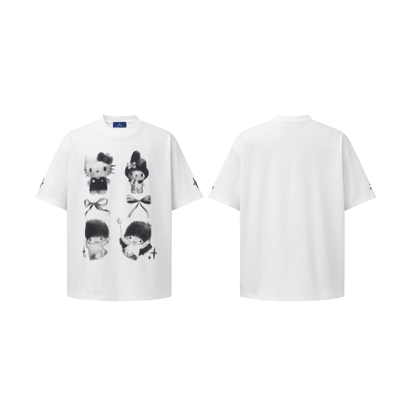 Loose Round Neck Short Sleeve Cartoon KT Cat Print T-Shirt for Women