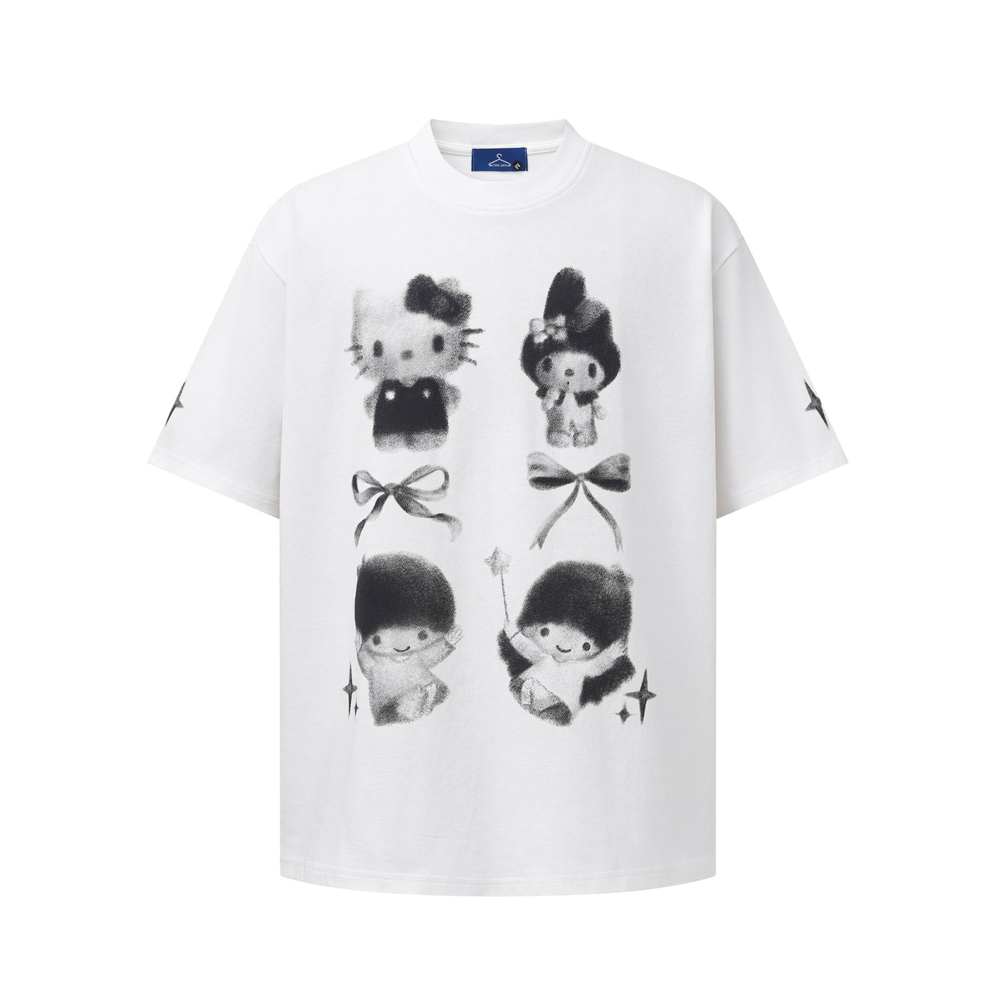 Loose Round Neck Short Sleeve Cartoon KT Cat Print T-Shirt for Women